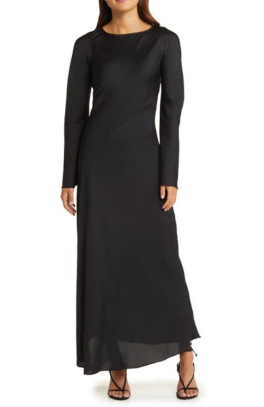 OPEN EDIT Cutout Long Sleeve Woven Maxi Dress In Black Large Boat Neck NWT